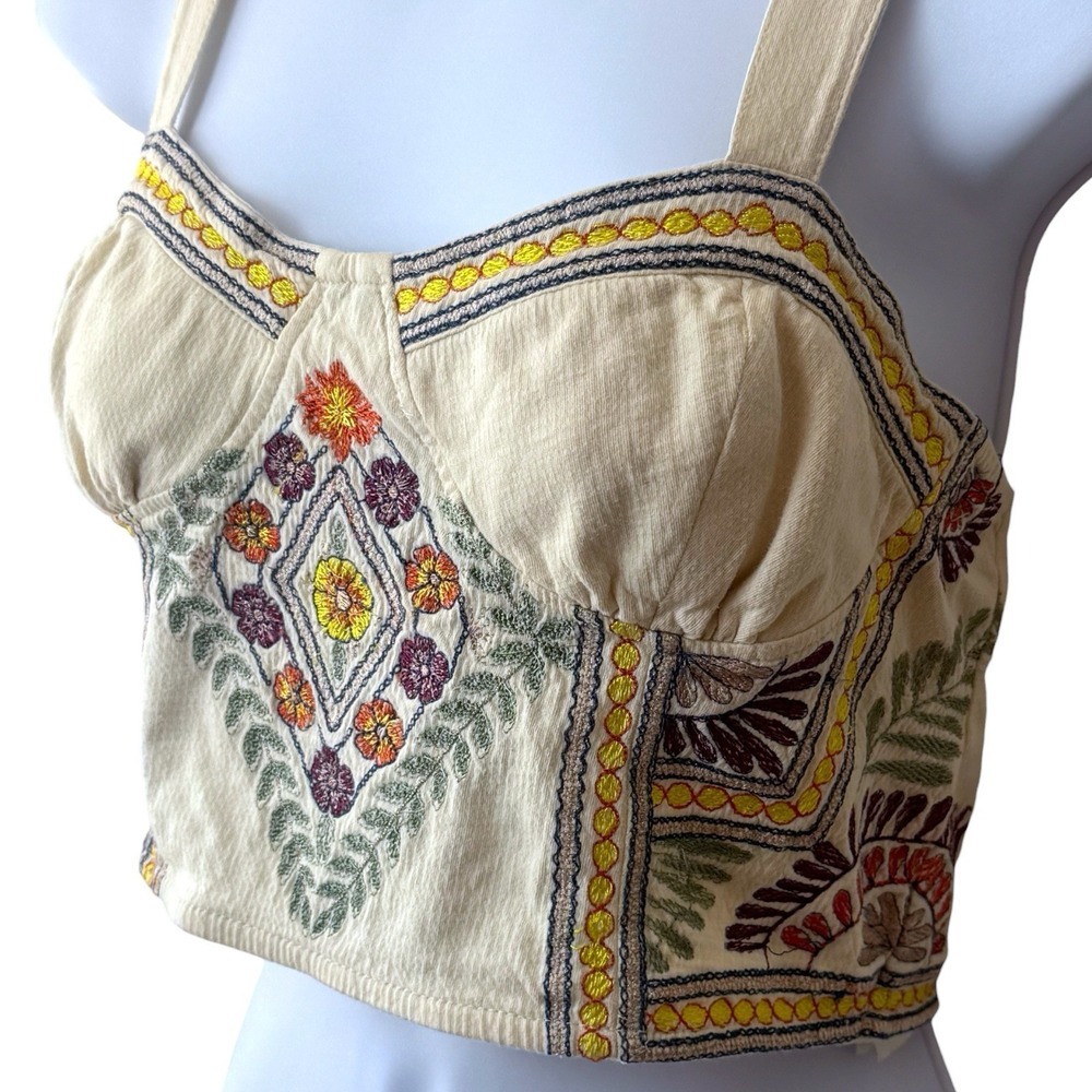 Free People Datura Floral Embroidered Crop Corset Top Boho Hippie Festival S - Picture 4 of 11